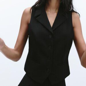 Zara Black Lapel V-Neck Straight Shirt Vest – Size XL – Sustainable Fabric NWT